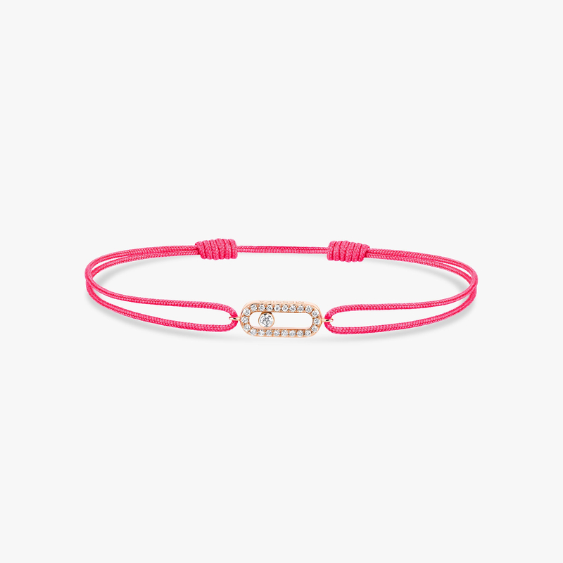 Move Uno Neon Pink Cord Bracelet Pink Gold For Her Diamond Bracelet 14373-PG