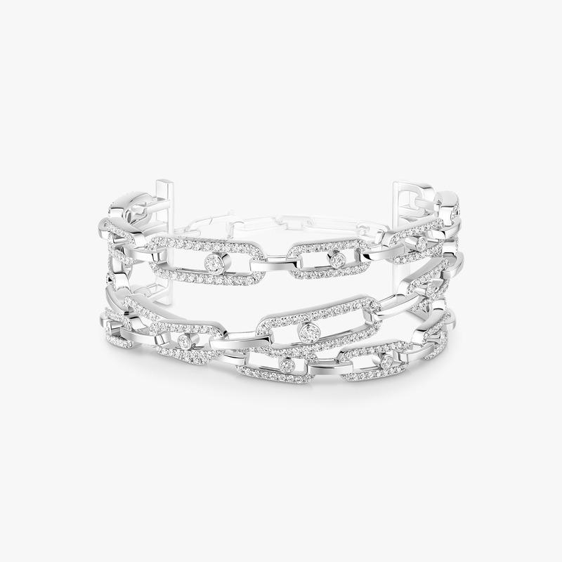 Bracelet Femme Or Blanc Diamant Manchette 3 rangs Move Link 13512-WG