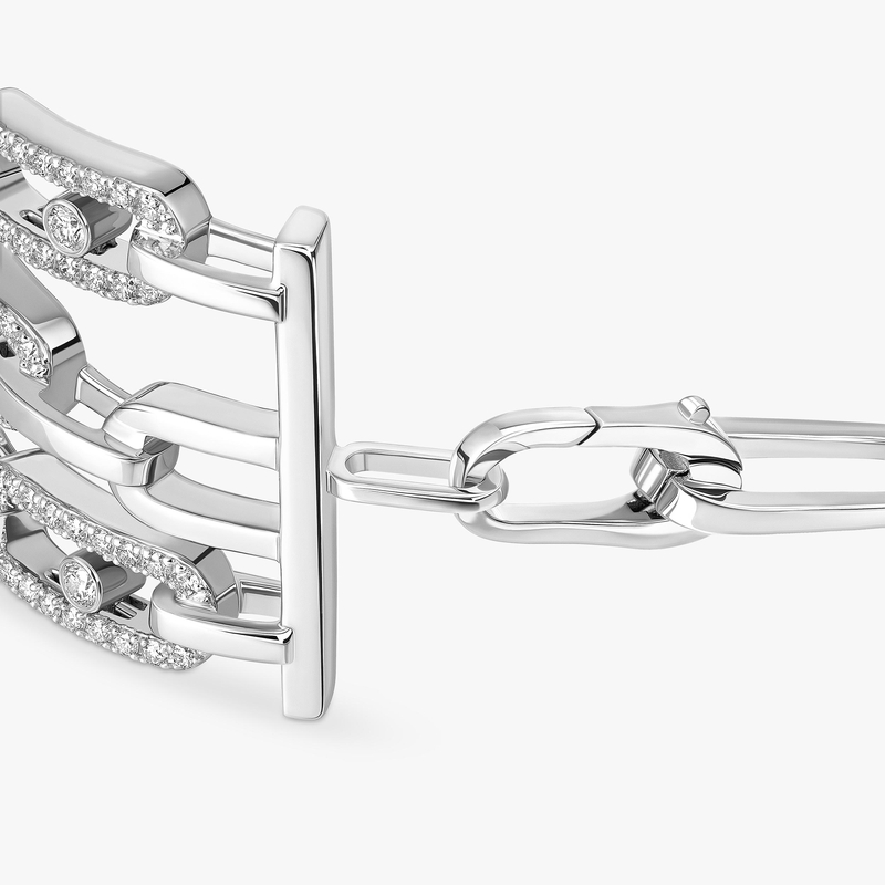 Bracelet Femme Or Blanc Diamant Manchette 3 rangs Move Link 13512-WG