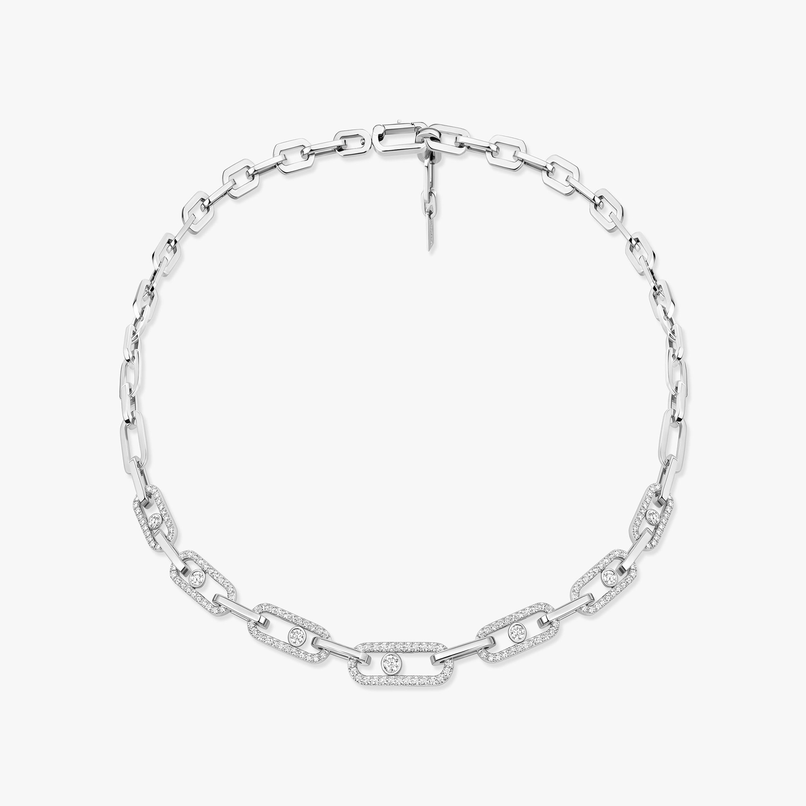 Collier Femme Or Blanc Diamant Move Link Pavé 14042-WG