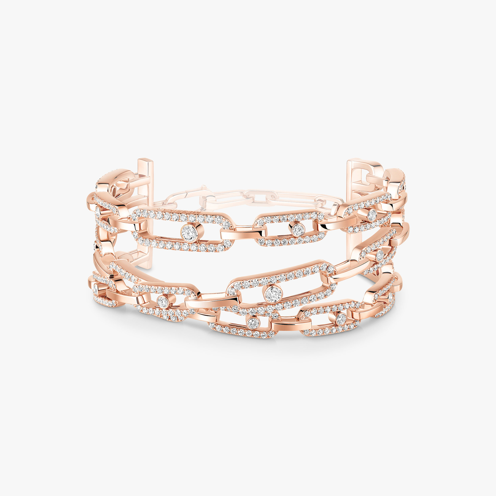 Bracelet For Her Pink Gold Diamond Move Link 3-row cuff 13512-PG