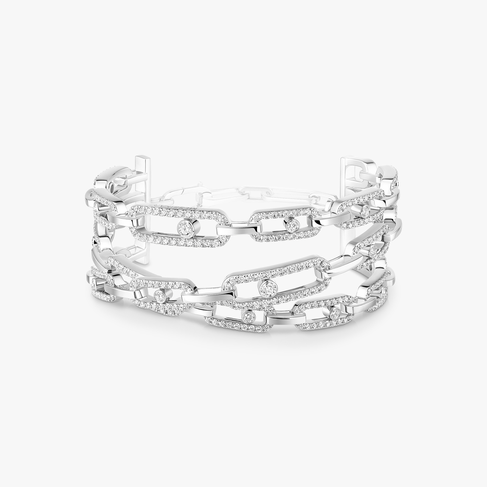 Bracelet Femme Or Blanc Diamant Manchette 3 rangs Move Link 13512-WG