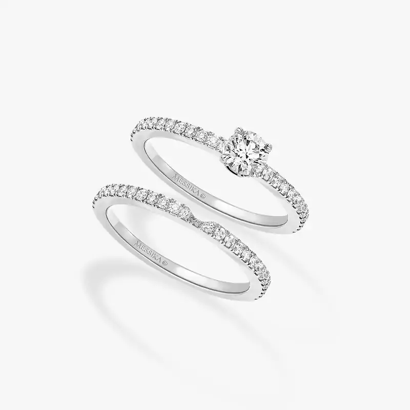 Wedding Band Solitaire Duo White Gold For Her Diamond Ring 08288-WG