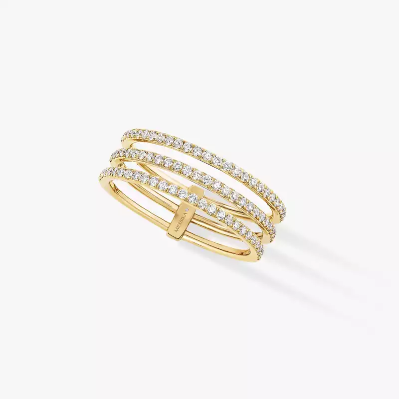 Ring For Her Yellow Gold Diamond Gatsby 3 Rows 05439-YG