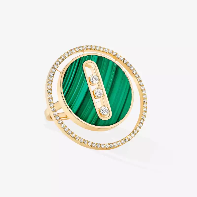 Ring For Her Yellow Gold Diamond Malachite Lucky Move LM 11274-YG