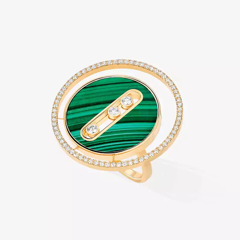Ring For Her Yellow Gold Diamond Malachite Lucky Move LM 11274-YG