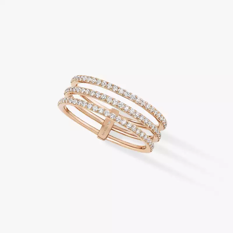 Ring For Her Pink Gold Diamond Gatsby 3 Rows 05439-PG