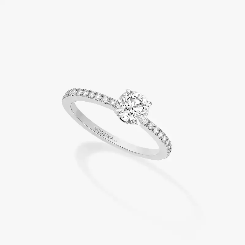 خاتم امرأة ذهب أبيض الماس Solitaire Brillant Pavé 08248-WG