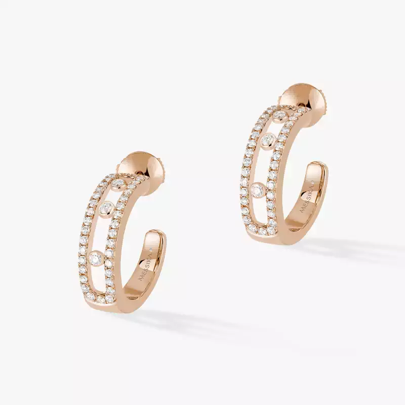 Earrings For Her Pink Gold Diamond Move Pavé Hoop 04993-PG