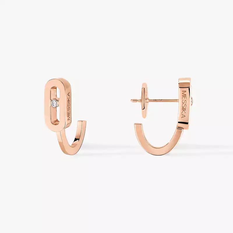 Move Uno Mini Hoops  Pink Gold For Her Diamond Earrings 10050-PG