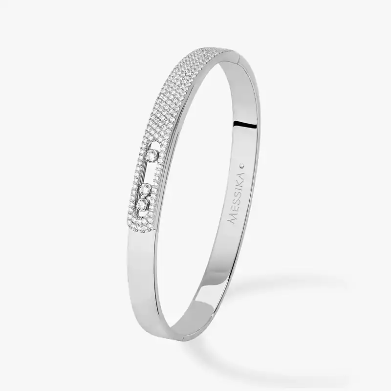 Bracelet Femme Or Blanc Diamant Bangle Move Noa MM Pavé Grandes Tailles 13913-WG