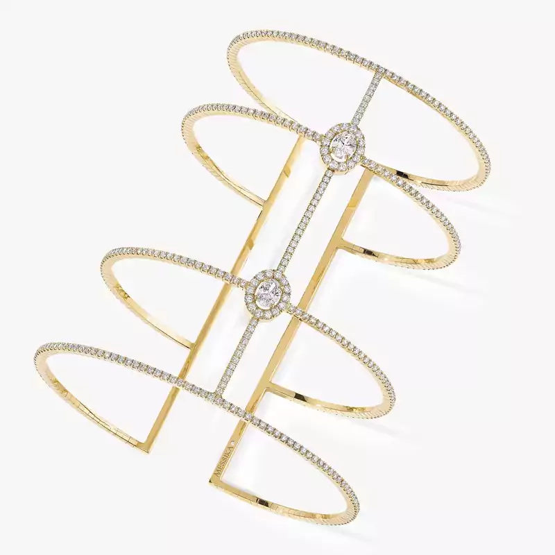 Bracelet For Her Yellow Gold Diamond Glam'Azone Skinny 4 Rows Pavé Cuff 05694-YG