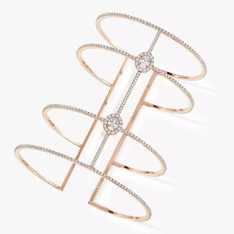 Bracelet For Her Pink Gold Diamond Glam'Azone Skinny 4 Rows Pavé Cuff 05694-PG