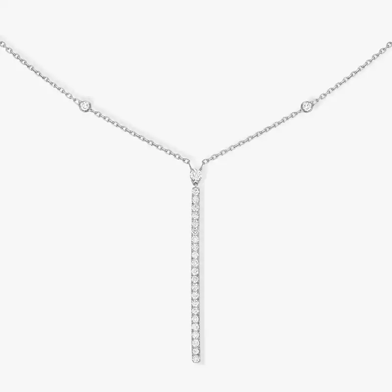 Necklace For Her White Gold Diamond Gatsby Vertical Bar 05448-WG