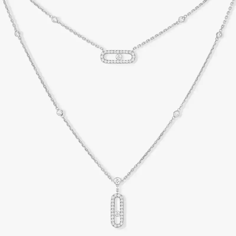 Move Uno 2 Rows Pavé  White Gold For Her Diamond Necklace 07174-WG