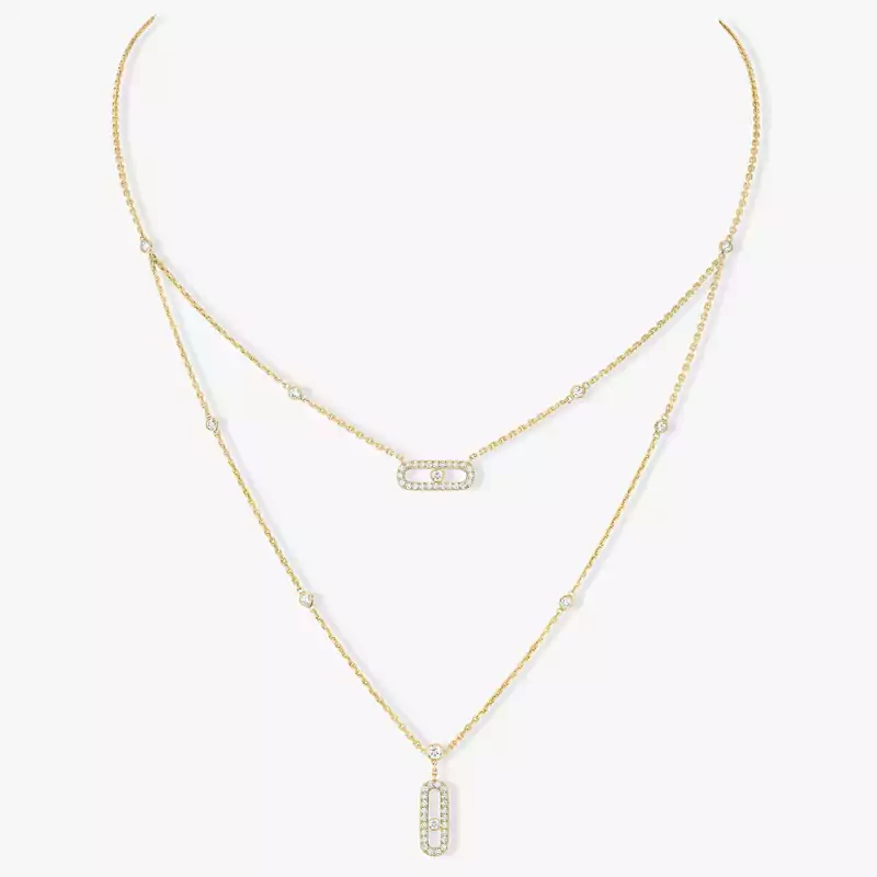 Move Uno 2 Rows Pavé  Yellow Gold For Her Diamond Necklace 07174-YG
