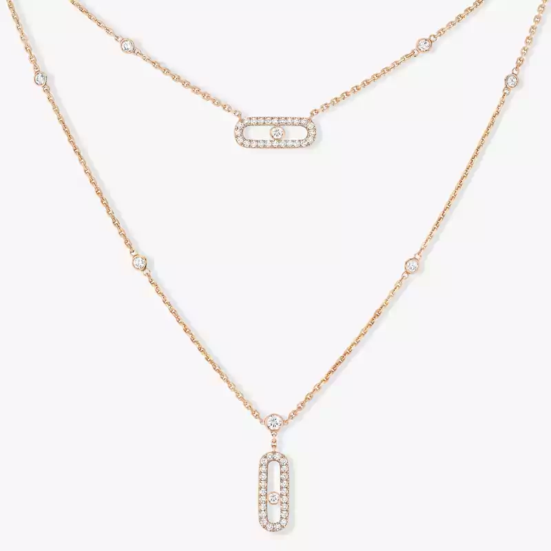 Move Uno 2 Rows Pavé  Pink Gold For Her Diamond Necklace 07174-PG