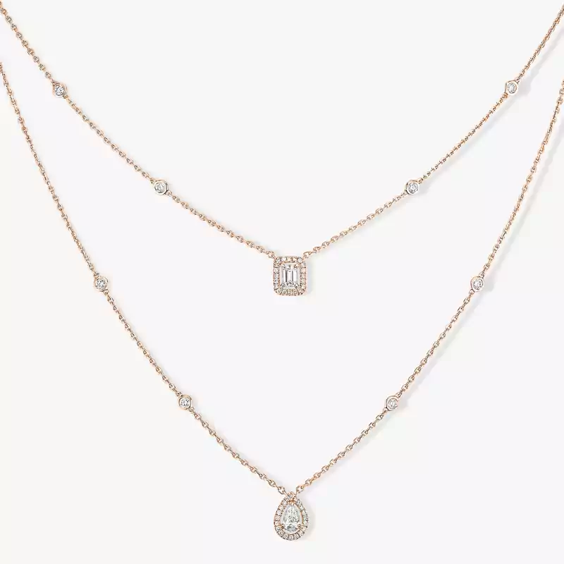 Necklace For Her Pink Gold Diamond My Twin 2 Rows 06506-PG