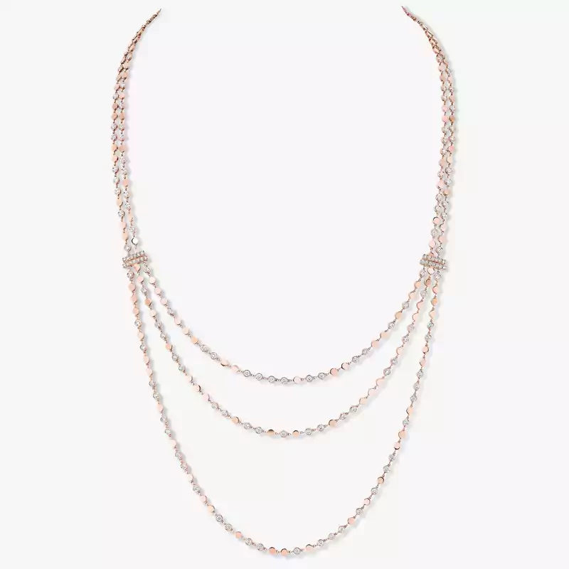 D-Vibes Multi-Row Long Necklace Pink Gold For Her Diamond Necklace 12435-PG