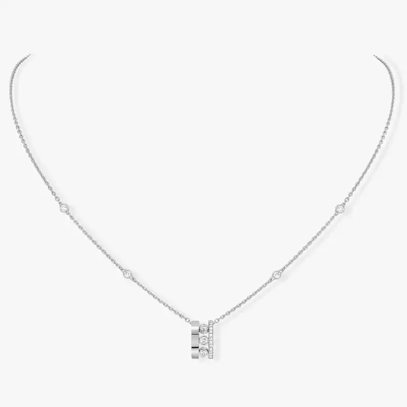 Collier Femme Or Blanc Diamant Pendentif sur Chaîne Move Romane 07158-WG