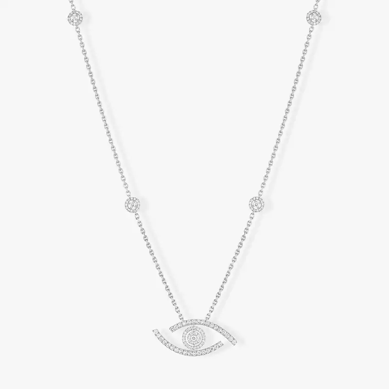 Mit Diamanten ausgefasste lange Lucky Eye Halskette Für sie Diamant Kette Weißgold 11570-WG