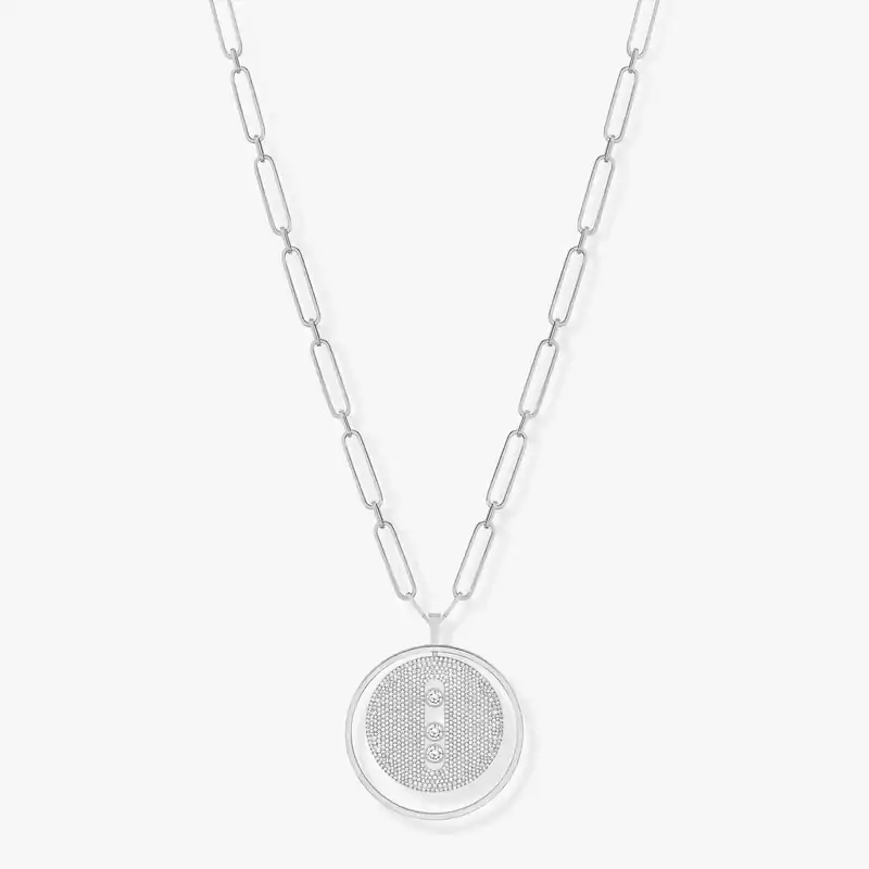 Lucky Move Long Necklace Pavé LM White Gold For Her Diamond Necklace 10127-WG