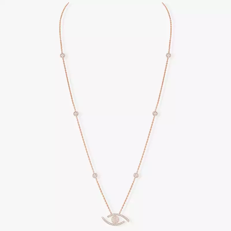 Lucky Eye Diamond Pavé Long Necklace Pink Gold For Her Diamond Necklace 11570-PG