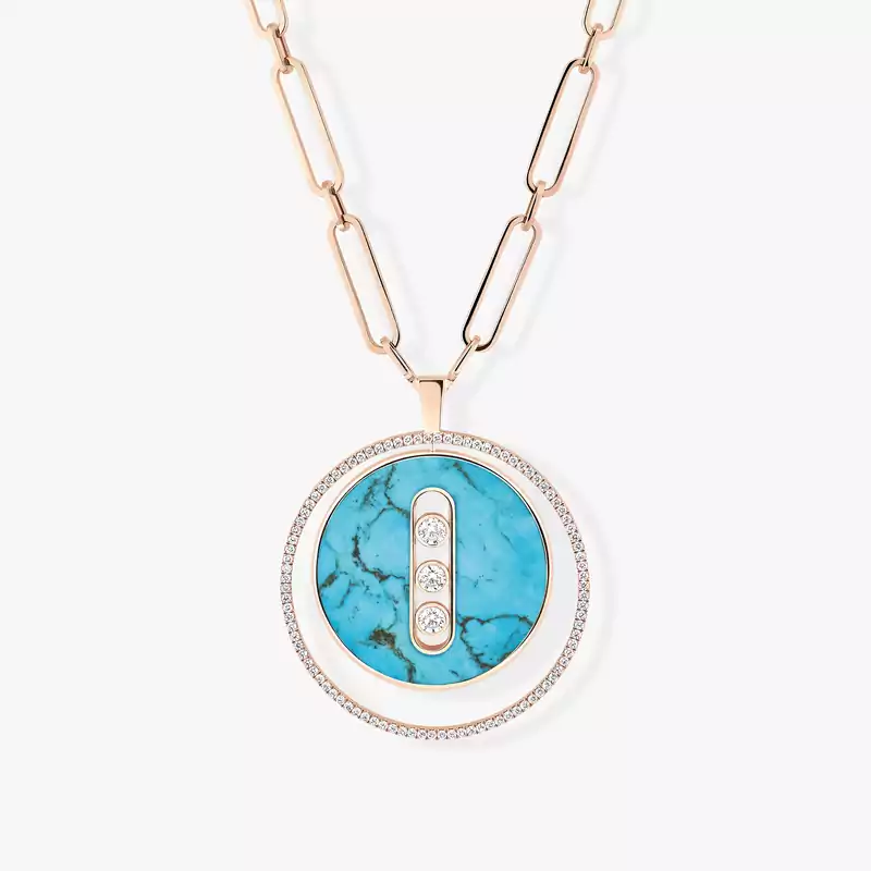 Turquoise Lucky Move Long Necklace LM Pink Gold For Her Diamond Necklace 11720-PG