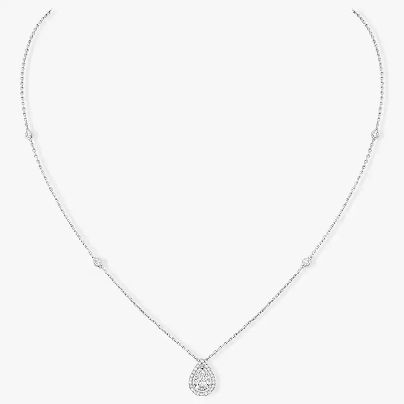 M-Love Solitaire Pear Cut  White Gold For Her Diamond Necklace 08020-WG