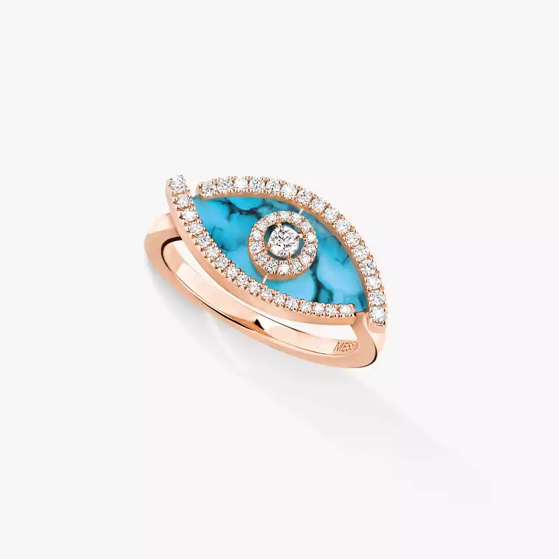 Ring For Her Pink Gold Diamond Lucky Eye Turquoise 12956-PG