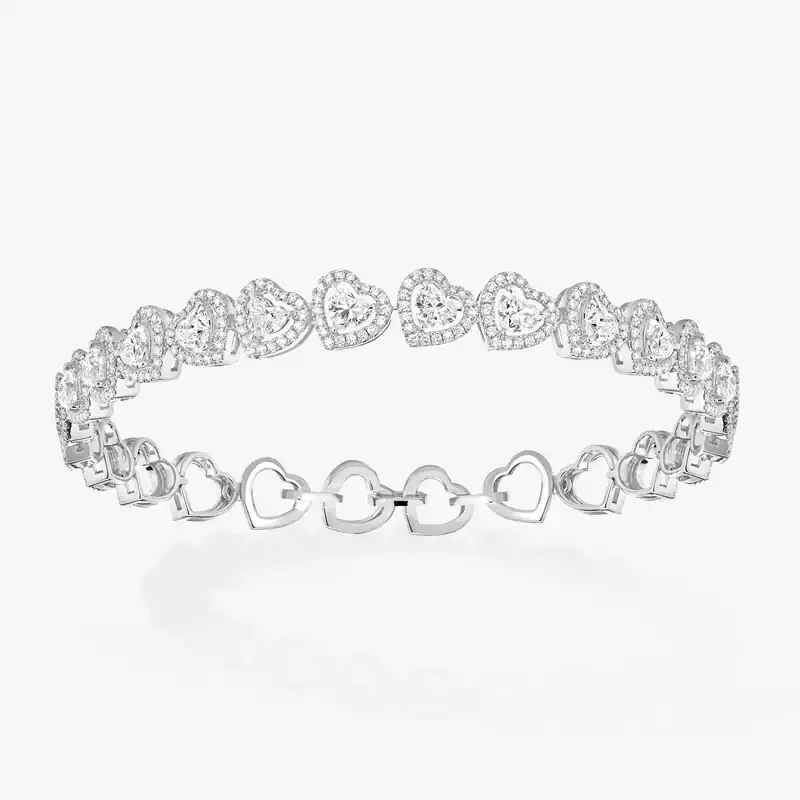 Bracelet Femme Or Blanc Diamant Rivière Joy Cœur Multi 12748-WG