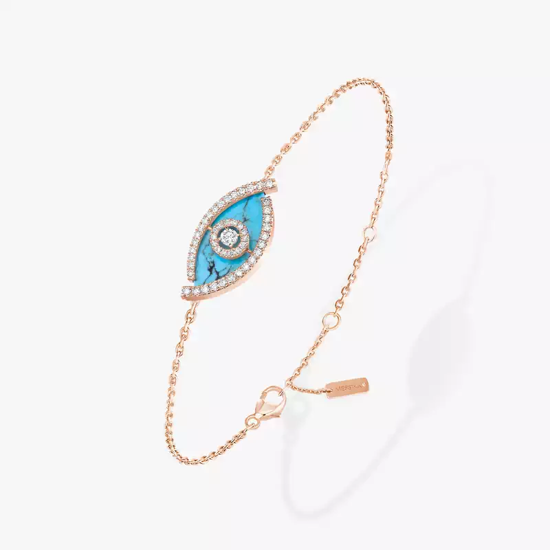 Bracelet For Her Pink Gold Diamond Lucky Eye Turquoise 12953-PG