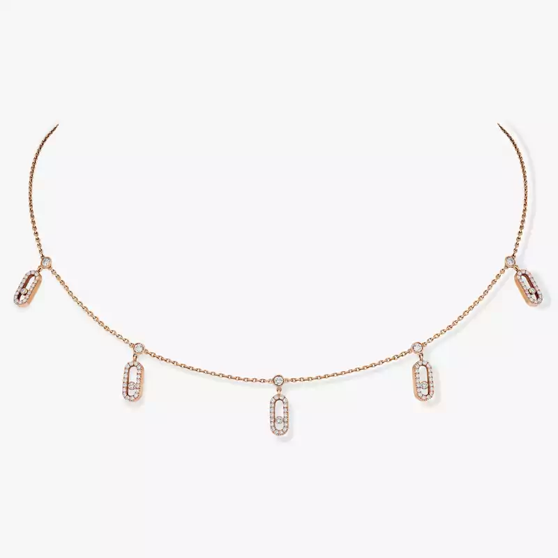 Move Uno Pavé Drop Pendant Choker Pink Gold For Her Diamond Necklace 12150-PG