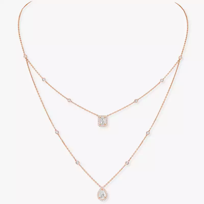 My Twin 2-Row 0.40 ct x 2 Pink Gold For Her Diamond Necklace 12966-PG