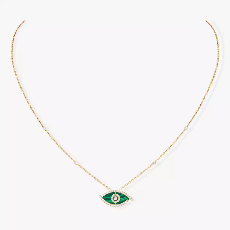 Lucky Eye Malachite Yellow Gold For Her Diamond Necklace 12592-YG