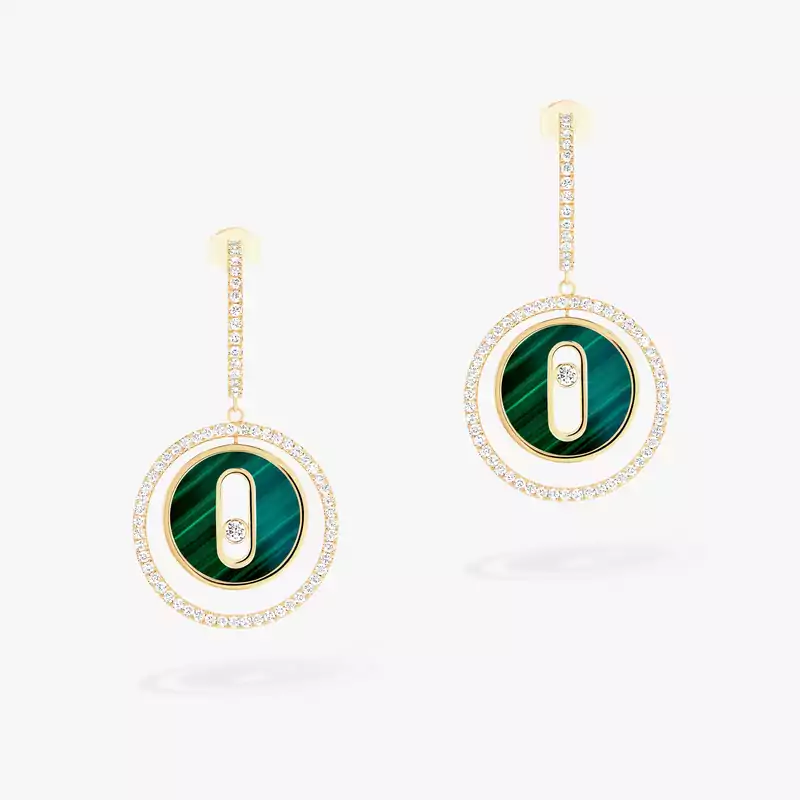 Earrings For Her Yellow Gold Diamond Lucky Move SM Malachite 12965-YG