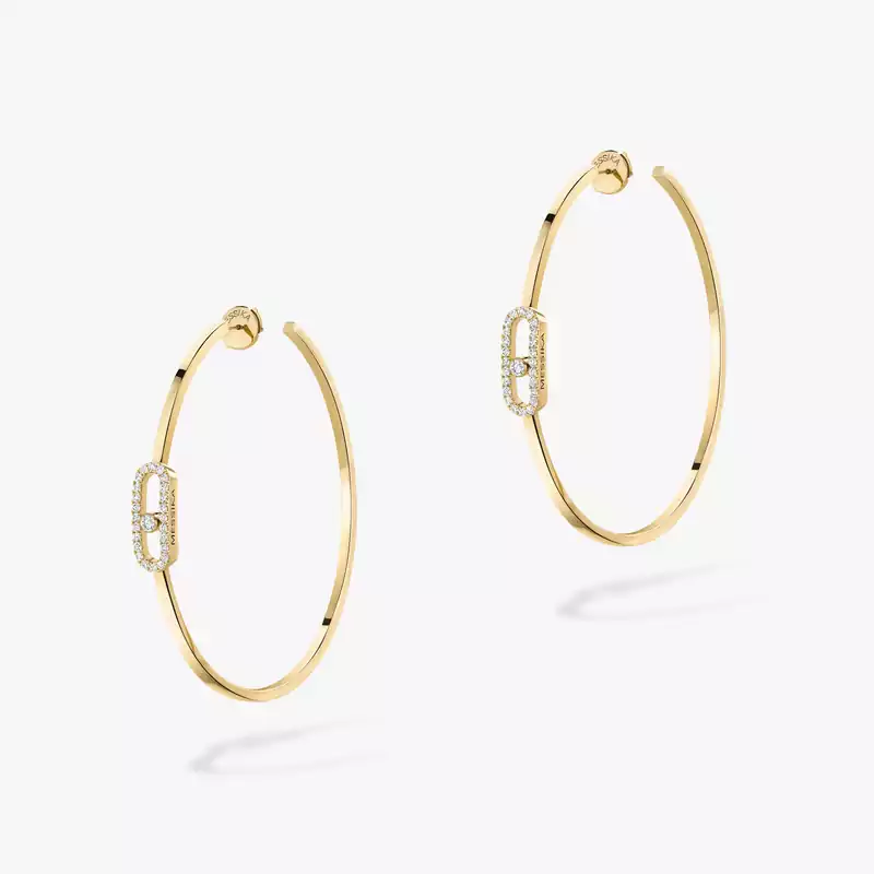 Move Uno Large Hoop Earrings Yellow Gold For Her Diamond Earrings 12468-YG