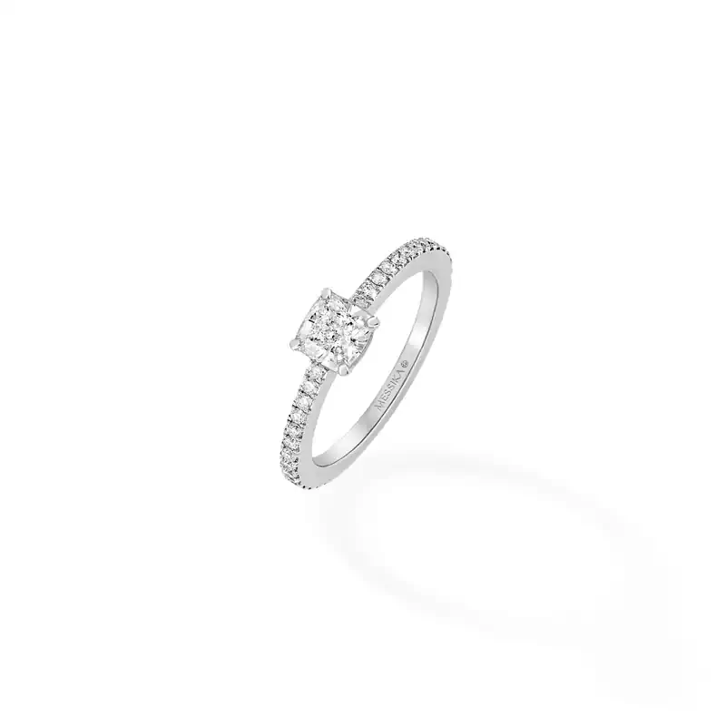 Solitaire Cushion Cut Pavé White Gold For Her Diamond Ring 08006-WG