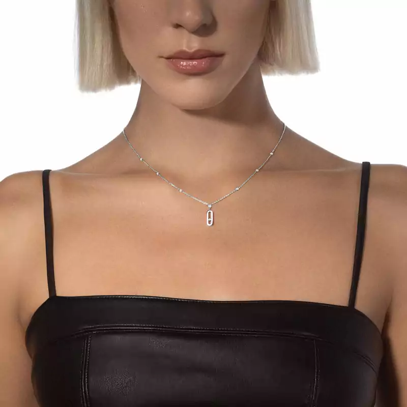 Long Move Uno White Gold For Her Diamond Necklace 10111-WG