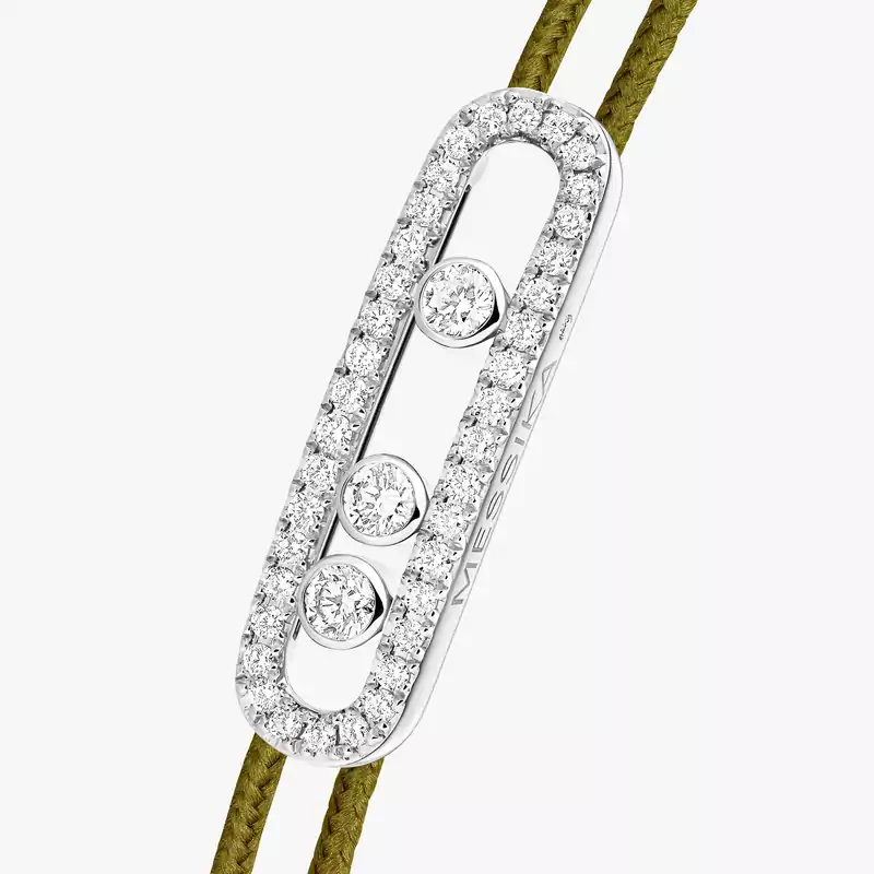 ブレスレット 女性への ホワイトゴールド ダイヤモンド  《メシカ ケア（ズ）》パヴェ カーキ コルドン 14100-WG