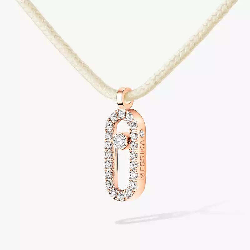Necklace For Her Pink Gold Diamond Messika CARE(S) Cream Cord Pavé Necklace 14104-PG