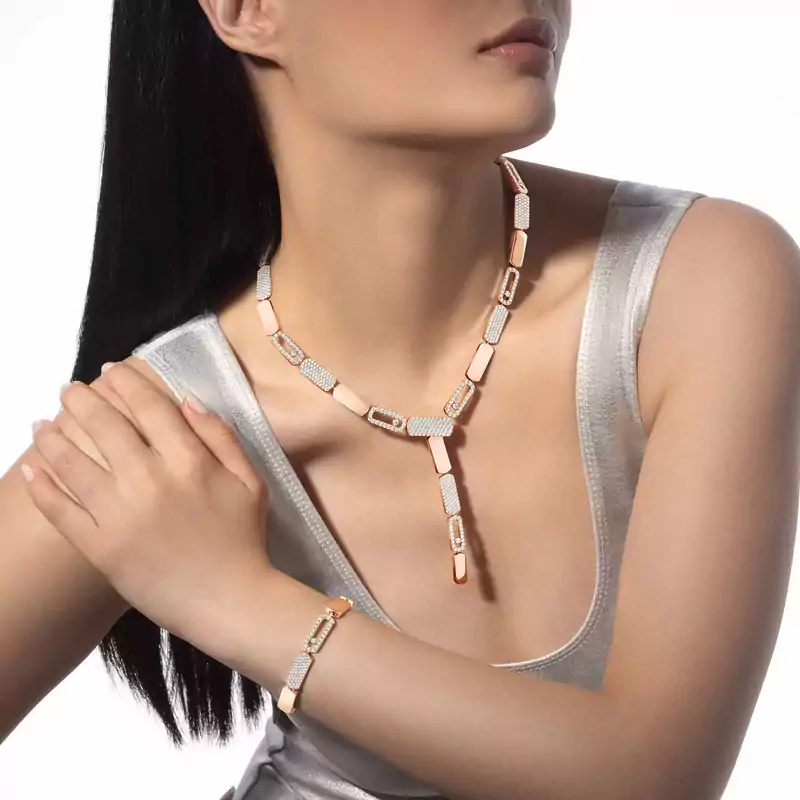 Necklace For Her Pink Gold Diamond Imperial Move LM Tie Necklace 13726-PG