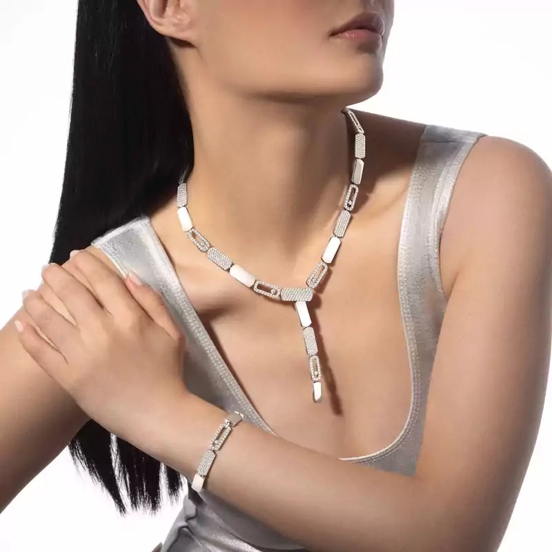 Collier Femme Or Blanc Diamant Imperial Move Cravate GM 13726-WG
