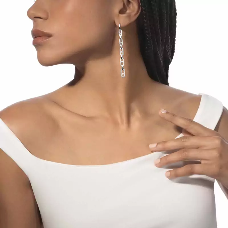 Earrings For Her White Gold Diamond Move Link Multi Pendant Earrings 12011-WG