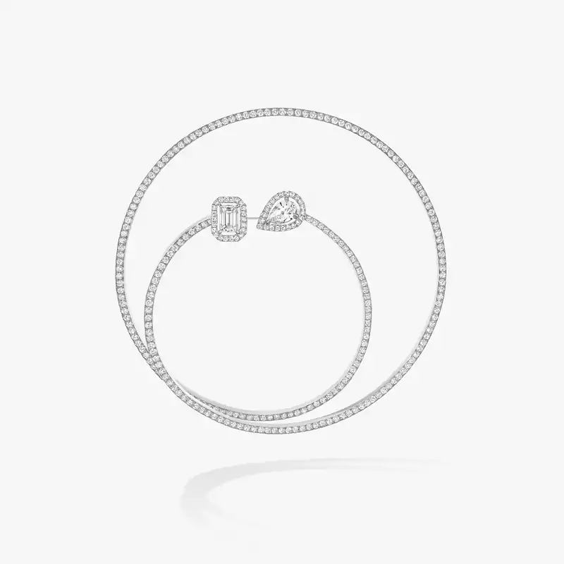 Pendiente Mujer Oro blanco Diamante Pendiente individual de aro en espiral con pavé My Twin 0,10 ct x2 07444-WG
