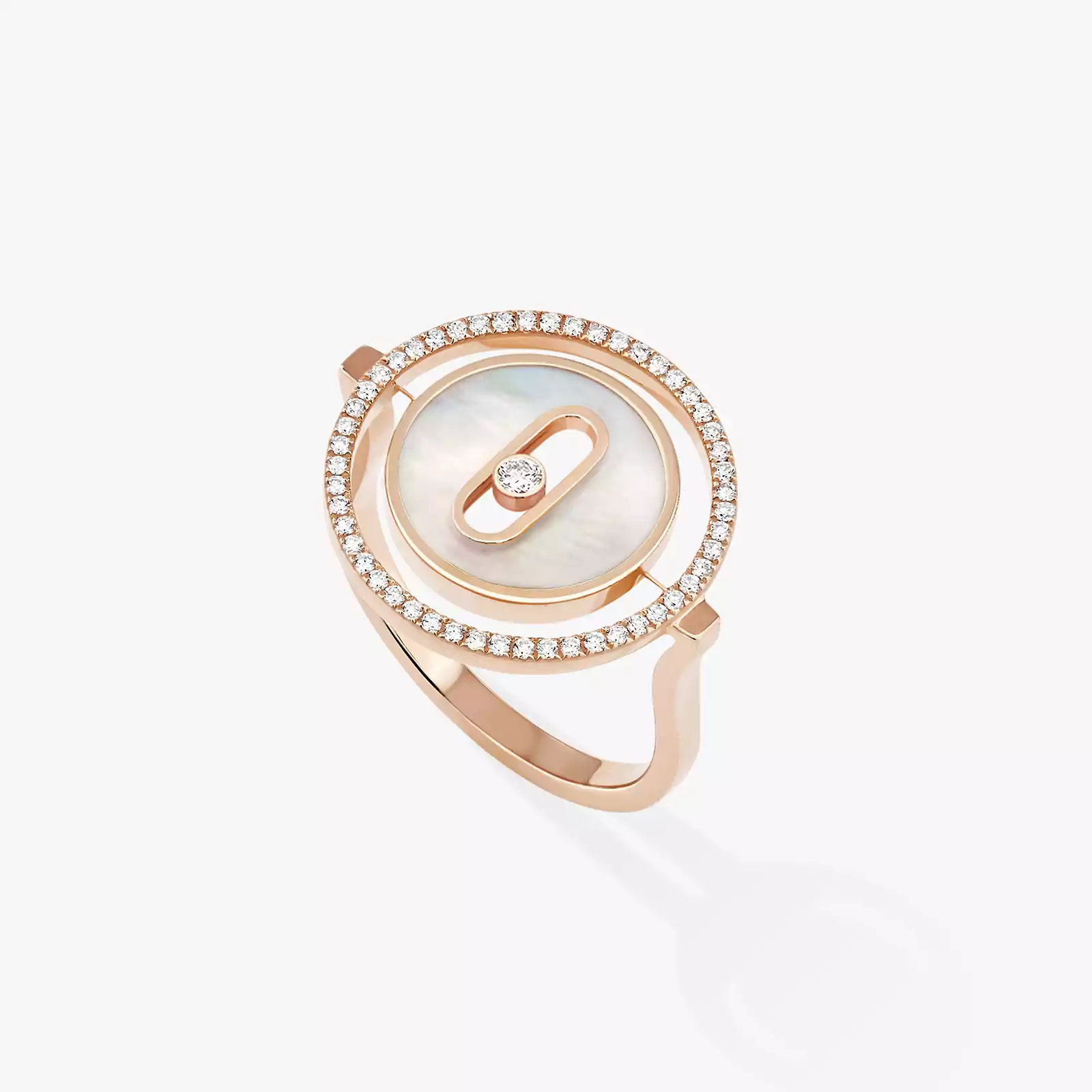 خاتم امرأة ذهب وردي الماس خاتم Lucky Move موديل صغير من عرق اللؤلؤ الأبيض 11952-PG
