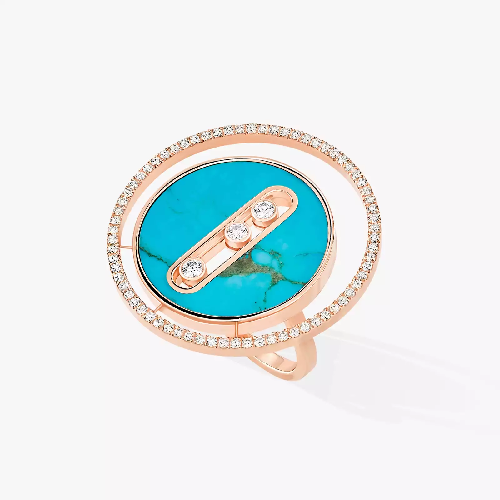Ring For Her Pink Gold Diamond Turquoise Lucky Move LM 11721-PG