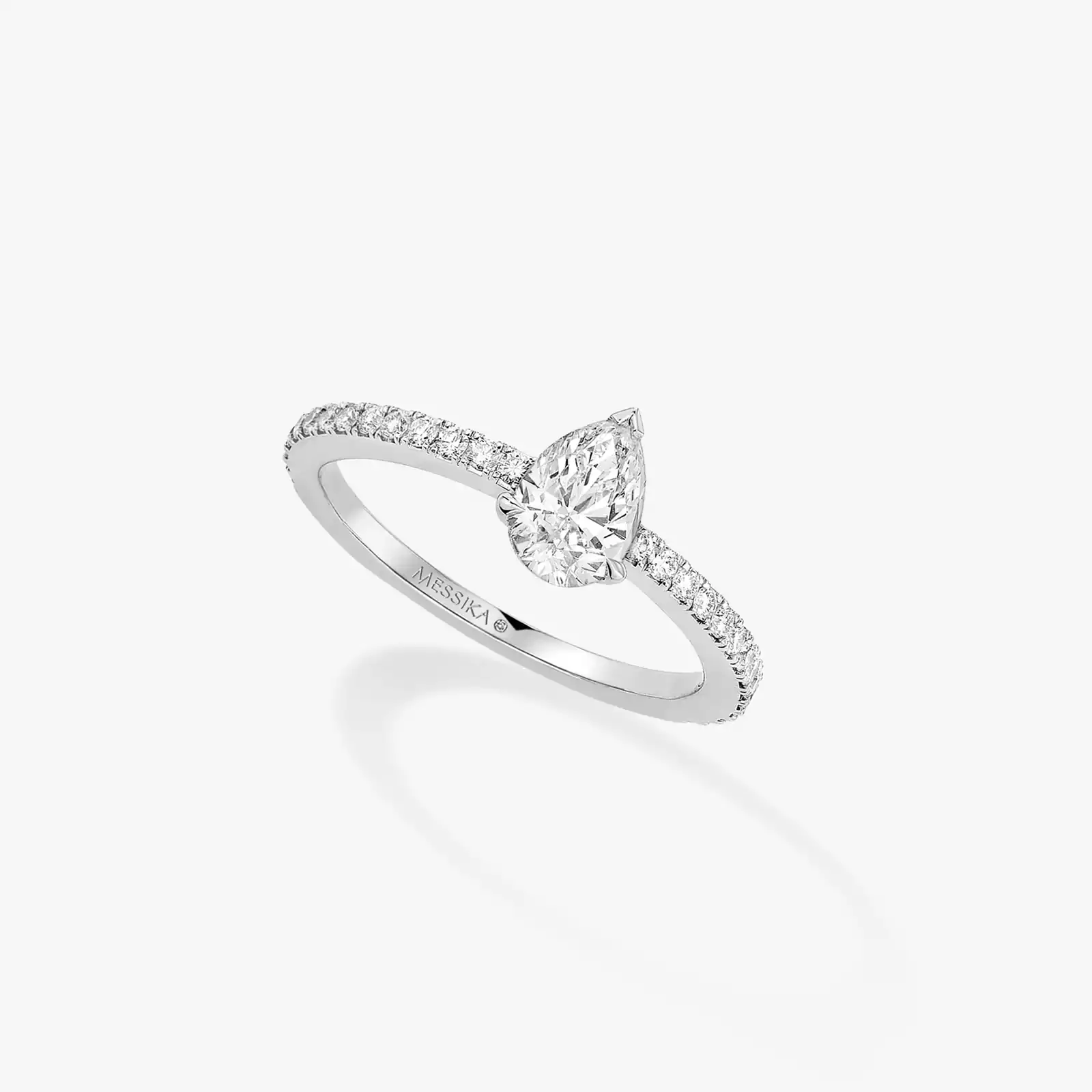 Solitaire Pear Cut Pavé  White Gold For Her Diamond Ring 08000-WG