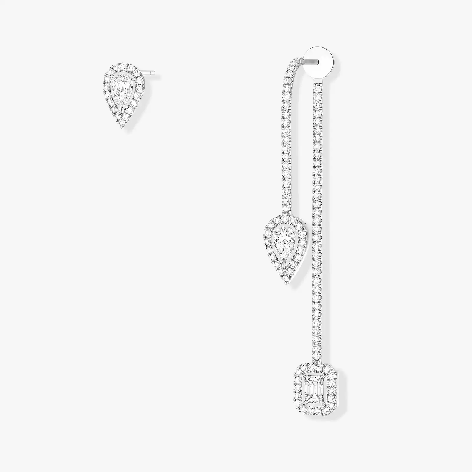 Boucles d'oreilles Femme Or Blanc Diamant My Twin Hameçon Pavé et Puce 3x0,10ct 07224-WG