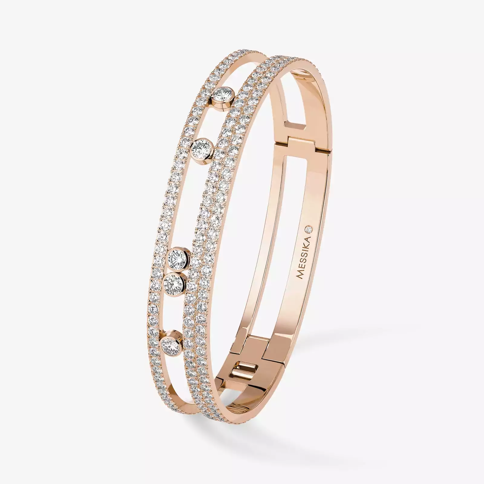 Bracelet For Her Pink Gold Diamond Move Romane Large Pavé Bangle 06733-PG